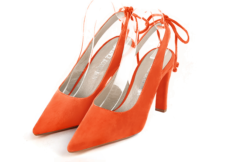 Clementine orange women's slingback shoes. Pointed toe. High slim heel. Front view - Florence KOOIJMAN